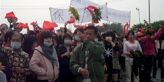 Dec. 23: Villagers gather to protest in Haimen, China.