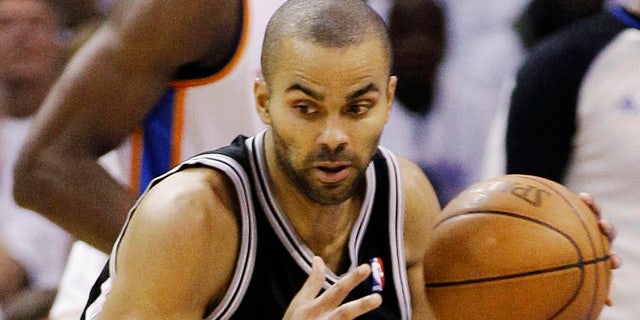 June 6, 2012: In this file photo, San Antonio Spurs point guard Tony Parker (9), of France, takes the ball downcourt past Oklahoma City Thunder small forward Kevin Durant during the first half of Game 6 in the NBA basketball Western Conference finals, in Oklahoma City.