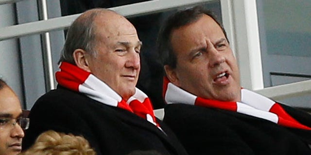 Feb. 1, 2015: New Jersey Gov. Chris Christie, top right, watching an English Premier League soccer match between Arsenal and Aston Villa at the Emirates stadium in London, England.