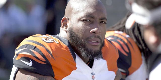 Sep 14, 2014; Cincinnati, OH, USA; Cincinnati Bengals defensive tackle Devon Still (75) looks on from the sidelines in the second half against the Atlanta Falcons at Paul Brown Stadium. The Bengals won 24-10. Mandatory Credit: Aaron Doster-USA TODAY Sports