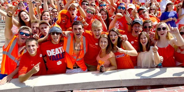 Sep 7, 2013; Clemson, SC, USA; Clemson Tigers fans during the third quarter against the South Carolina State Bulldogs at Clemson Memorial Stadium. Mandatory Credit: Joshua S. Kelly-USA TODAY Sports