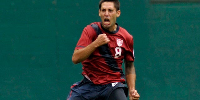 FILE - In this June 19, 2011 file photo, United States' Clint Dempsey celebrates after scoring a goal during the second half of a CONCACAF Gold Cup quarterfinal soccer match against Jamaica at RFK Stadium in Washington. Dempsey has been voted the Futbol de Primera U.S. national team player of the year award for the second time. The 28-year-old midfielder and forward received 375 points and 99 first-place votes in balloting by media released Wednesday, Nov. 2, 2011. (AP Photo/Cliff Owen, FIle)