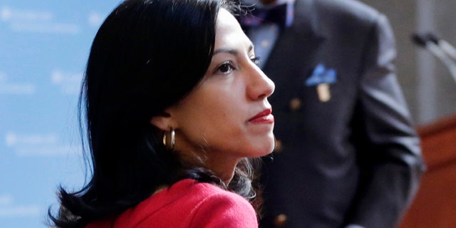 FILE - In this April 29, 2015 file photo, Huma Abedin is seen in New York. (AP Photo/Mark Lennihan, File)