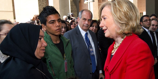 March 16: Secretary of State Hillary Rodham Clinton toured Cairo's Tahrir Square, the epicenter of the popular uprising that toppled Egypt's longtime autocratic leader. Here, she greets the family of Khairy Ramadan Ali, who was killed on in the anti-government protests.