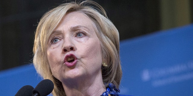 FILE: April 29, 2015: Democratic presidential candidate Hillary Clinton at Columbia University, New York, N.Y.