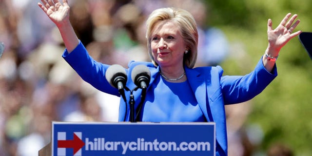Saturday, June 13, 2015: Hillary Clinton, on Roosevelt Island, speaking at her formal presidential campaign launch, New York, N.Y.