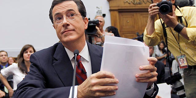 Sept. 24, 2010: Comedian Stephen Colbert prepares to testify on Capitol Hill before the House Immigration, Citizenship, Refugees, Border Security and International Law subcommittee hearing on Protecting America's Harvest (AP).