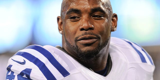 Feb. 17, 2015: This Nov. 3, 2014, file photo shows Indianapolis Colts running back Ahmad Bradshaw (44) before an NFL football game against the New York Giants in East Rutherford, N.J.