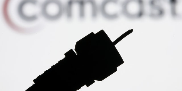 FILE - In this July 30, 2008 file photo illustration, a silhouetted coaxial cable is photographed with the Comcast Corp. logo in the background in Philadelphia.Comcast Corp. announced Thursday that it is buying Time Warner Cable Inc. for $45.2 billion in stock. The deal combines two of the nation's top pay TV and Internet service companies and makes Comcast, which also owns NBCUniversal, a dominant force in both creating and delivering entertainment to U.S. homes. (AP Photo/Matt Rourke, file)