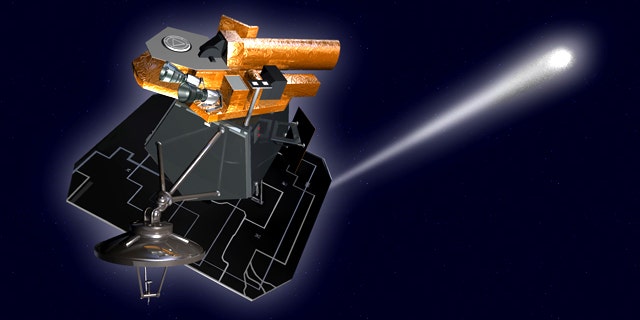 This artist's conception provided by NASA shows NASA's Deep Impact spacecraft flying past Earth on June 27, 2010, to get a boost from the planet's gravity and set to pass within 435 miles of a half-mile-wide comet named Hartley 2, scheduled for Nov. 4.
