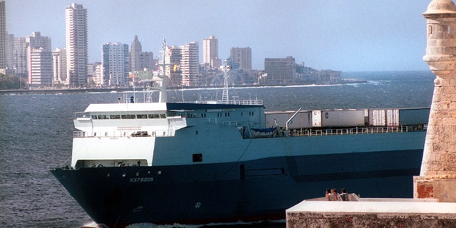 The Express Monrovia arrives December 16, 2001, at the Port of Havana, Cuba. The vessel was one of the first commercial shipments to arrive in Havana from the U.S.A. after 1963. It was carrying a shipment of corn. (Photo by Jorge Rey/Getty Images)