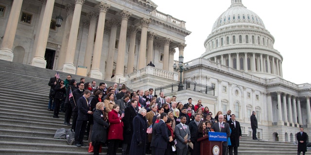 House Democrats and immigration leaders on the steps of the Capitol in Washington, March 26, 2014
