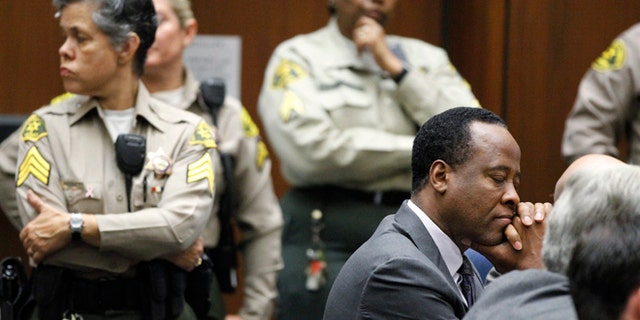 Nov. 29, 2011: Dr. Conrad Murray closes his eyes after he was sentenced to four years in county jail for his involuntary manslaughter conviction of pop star Michael Jackson in Los Angeles.