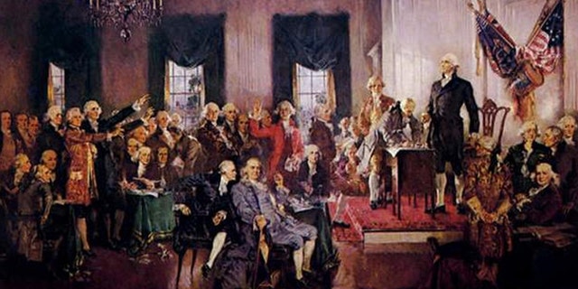 Scene at the Signing of the United States Constitution,' a 1940 painting by Howard Chandler Christy