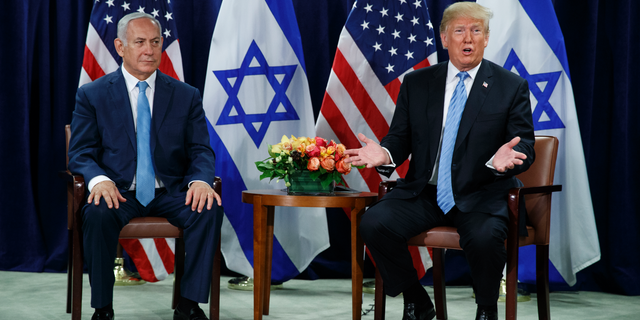 President Trump at a meeting with Israeli Prime Minister Benjamin Netanyahu at the United Nations General Assembly in September. (AP Photo/Evan Vucci, File)
