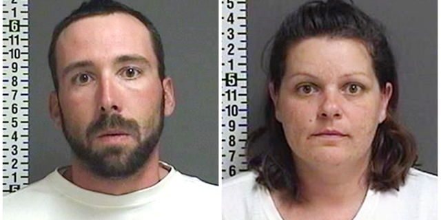 FILE - This combination of file photos provided by the Cass County Sheriff's Office in Fargo, N.D., shows William Hoehn, and his girlfriend Brooke Crews, the two people charged in connection with the murder of Savanna Greywind in North Dakota in August 2017. Greywind was eight months pregnant. Crews, ultimately admitted killing Greywind and cutting her baby from her womb. Hoehn, goes on trial Tuesday, Sept. 18, 2018, for conspiracy to commit murder. He has admitted helping cover up Greywind's murder. (Cass County Sheriff's Office via AP, File)