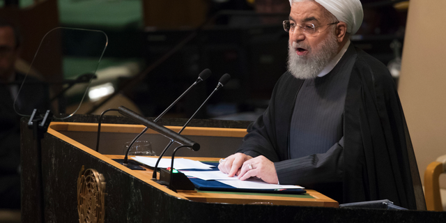 Iranian President Hassan Rouhani addressing the 73rd session of the United Nations General Assembly, Tuesday, Sept. 25, 2018 at U.N. headquarters. (AP Photo/Mary Altaffer, File)
