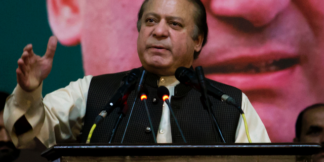 FILE - In this Oct. 3, 2017 file photo, former Pakistani Prime Minister Nawaz Sharif addresses his Pakistan Muslim League supporters during a party general council meeting in Islamabad, Pakistan. On Wednesday, Sept. 19, 2018, a Pakistani court suspended the prison sentences of Sharif, his daughter and son-in-law, and set them free on bail pending their appeal hearings. The Islamabad High Court made the decision on the corruption case handed down to the Sharifs by an anti-graft tribunal earlier this year. (AP Photo/Anjum Naveed, File)