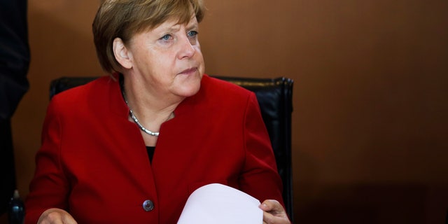 German Chancellor Angela Merkel attends the weekly cabinet meeting of the German government at the chancellery in Berlin, Wednesday, May 3, 2017. (AP Photo/Markus Schreiber)