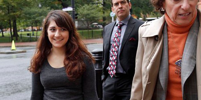 Oct. 13, 2011: Cranston High School West student Jessica Ahlquist, 16, left, arrives at U.S. District Court, in Providence, R.I., with her attorney Lynette Labinger, right.