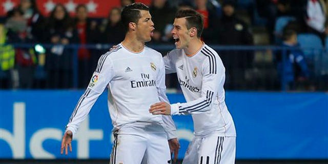 Real Madrid's Cristiano Ronaldol, left, with Gareth Bale, right.