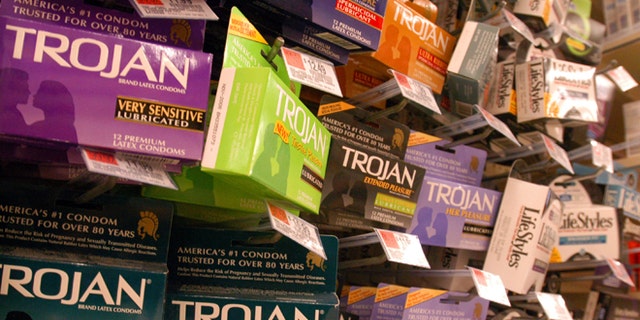 BOSTON, MA - MARCH 12: Pictured are a selection of condoms, in boston, Ma., March 12, 2004. The Bush administration is considering requiring warning labels on condom packages noting that the contraceptive devices do not protect users from all sexually transmitted diseases. (Photo by William B. Plowman/Getty Images)