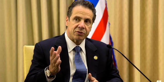 FILE - In this Aug. 13, 2014 file photo, New York Gov. Andrew Cuomo speaks during his meeting with Israel's President Reuven Rivlin, at the President's residence in Jerusalem. Cuomo, who visited Israel last year in a rare trip outside the U.S., has announced a series of overseas trade missions. He will be the first sitting American governor to visit Cuba since the recent thaw in relations with the communist nation. (AP Photo/Sebastian Scheiner, File)