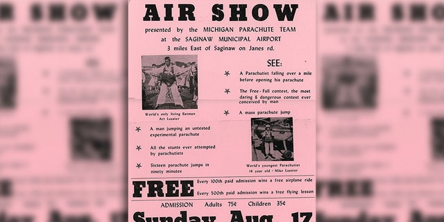 A flier for a Michigan Parachute Team event. The MPC was a group of young men who performed daredevil parachuting stunts.