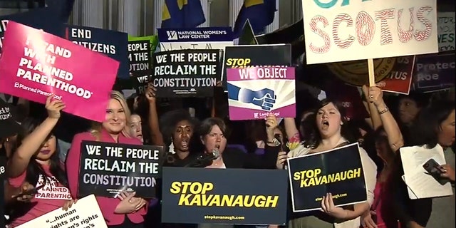 Protesters took to the steps of the Supreme Court Monday after President Donald Trump picked Brett Kavanaugh, a politically connected conservative judge, for the nation's highest court.