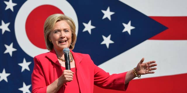 Democratic presidential candidate Hillary Rodham Clinton speaks on the campus of Case Western Reserve University in Cleveland, Thursday, Aug. 27, 2015, during a 'Commit to Vote' grassroots organizing meeting. (AP Photo/David Richard)