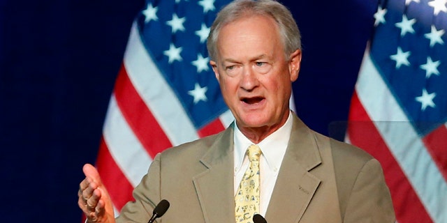 FILE - In this Aug. 28, 2015 file photo, then-Democratic presidential candidate, former Rhode Island Gov. Lincoln Chafee speaks in Minneapolis. (AP Photo/Jim Mone, File)