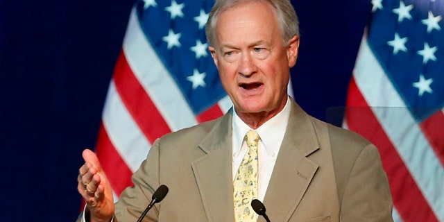 FILE - In this Aug. 28, 2015 file photo, then-Democratic presidential candidate, former Rhode Island Gov. Lincoln Chafee speaks in Minneapolis. (AP Photo/Jim Mone, File)