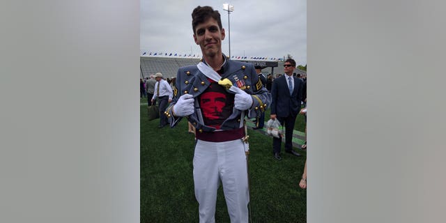 Spenser Rapone is seen in an undated photo wearing a Che Guevara shirt underneath his U.S. Military Academy uniform.