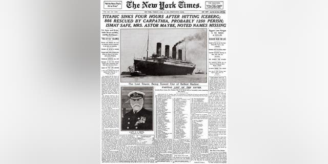 This image provided by the New York Times shows its April 16, 1912 front page coverage of the Titanic disaster.