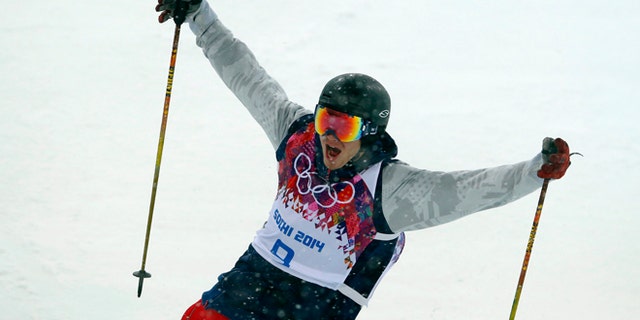 Feb. 18, 2014: David Wise of the United States reacts after a run during the men's ski halfpipe final at the Rosa Khutor Extreme Park, at the 2014 Winter Olympics.