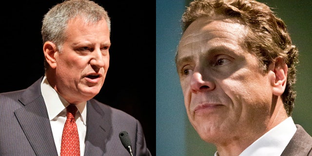 New York Mayor Bill de Blasio (left) and New York Gov. Andrew Cuomo (right).