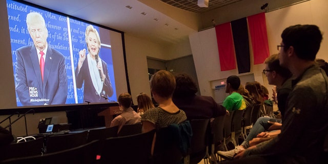 Second Presidential debate during a watch party at the University of Cincinnati, Sunday, Oct. 9, 2016, in Cincinnati.