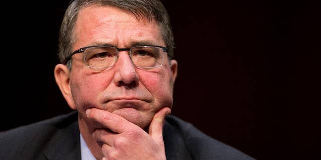 Defense Secretary Ash Carter testifies on Capitol Hill in Washington, Tuesday, March 3, 2015, before the Senate Armed Services Committee hearing to review the defense authorization request for fiscal 2016 and the future years defense program. (AP Photo/Manuel Balce Ceneta)