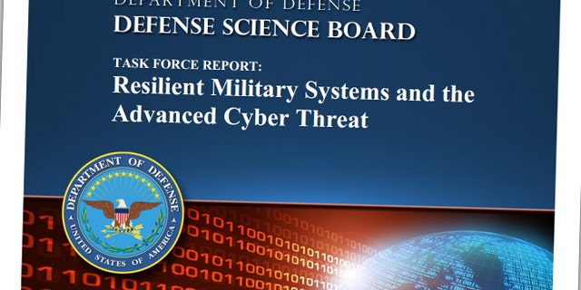 The cover of a Defense Science Board report, Resilient Military Systems and the Advanced Cyber Threat, that details various U.S. defense weapon systems that have been compromised by Chinese hackers.