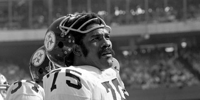 CINCINNATI - NOVEMBER 2: Defensive lineman Joe Greene #75 of the Pittsburgh Steelers on the sidelines during a game on November 2, 1975 against the Cincinnati Bengals at Riverfront Stadium in Cincinnati, Ohio. (Photo by: Diamond Image/Getty Images) *** Local Caption *** Joe Greene