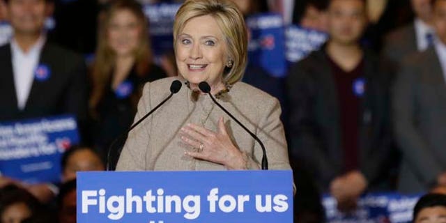 Democratic presidential hopeful former Secretary of State Hillary Clinton addresses Asian American and Pacific Islander supporters in San Gabriel, Calif., on Thursday, Jan. 7, 2016. Clinton traveled to Southern California to rally voters of Asian American and Pacific Islander descent, looking to tap into the nation's fastest growing racial minority. (AP Photo/Damian Dovarganes)