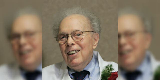In this photo taken on Feb. 14, 2006, Dr. Denham Harman smiles at his 90th birthday celebration at the University of Nebraska Medical Center in Omaha, Neb. (AP Photo/Nati Harnik)