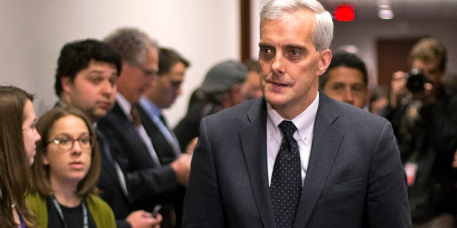 In this Dec. 11, 2014 file photo, White House Chief of Staff Denis McDonough arrives to attend a U.S. House Democratic Caucus meeting at the US Capitol in Washington.