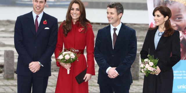 Nov. 2, 2011: Britain's Prince William, left, Catherine Duchess of Cambridge, 2nd left, Denmark's Crown Prince Frederik and Crown Princess Mary pose for the cameras in Copenhagen.