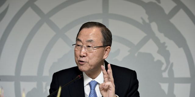 Oct. 23, 2013 - FILE photo of UN General Secretary Ban Ki-moon during a press conference in Copenhagen, Denmark.