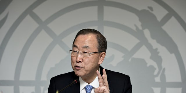 Oct. 23, 2013 - FILE photo of UN General Secretary Ban Ki-moon during a press conference in Copenhagen, Denmark.