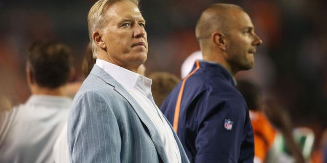 Aug 29, 2015; Denver, CO, USA; Denver Broncos general manager John Elway during the second half against the San Francisco 49ers at Sports Authority Field at Mile High. The Broncos won 19-12. Mandatory Credit: Chris Humphreys-USA TODAY Sports