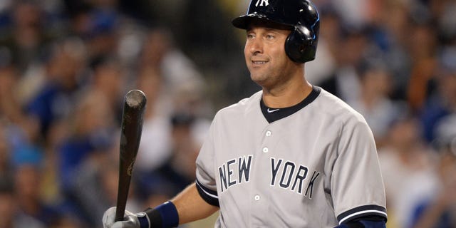 LOS ANGELES, CA - JULY 30: Derek Jeter #2 of the New York Yankees reacts during his at bat in the sixth inning against the Los Angeles Dodgers at Dodger Stadium on July 30, 2013 in Los Angeles, California. (Photo by Harry How/Getty Images)