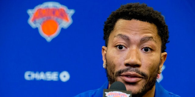 Derrick Rose during a news conference on June 24, 2016 at Madison Square Garden in New York.