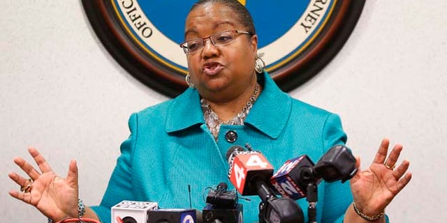 April 20, 2015: Wayne County Prosecutor Kym Worthy speaks during a news conference in Detroit.